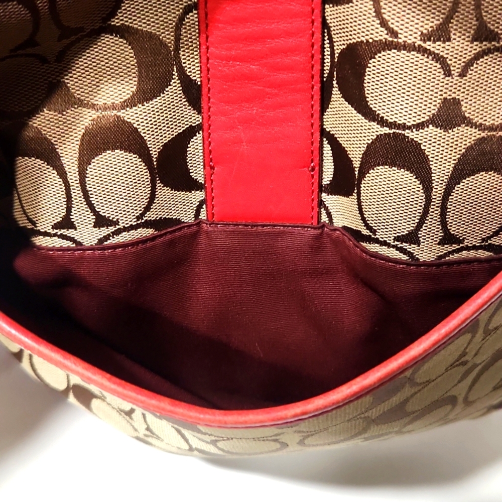 Coach Canvas Suede Signature C Red Crossbody Shoulder Bag - Picture 10 of 13